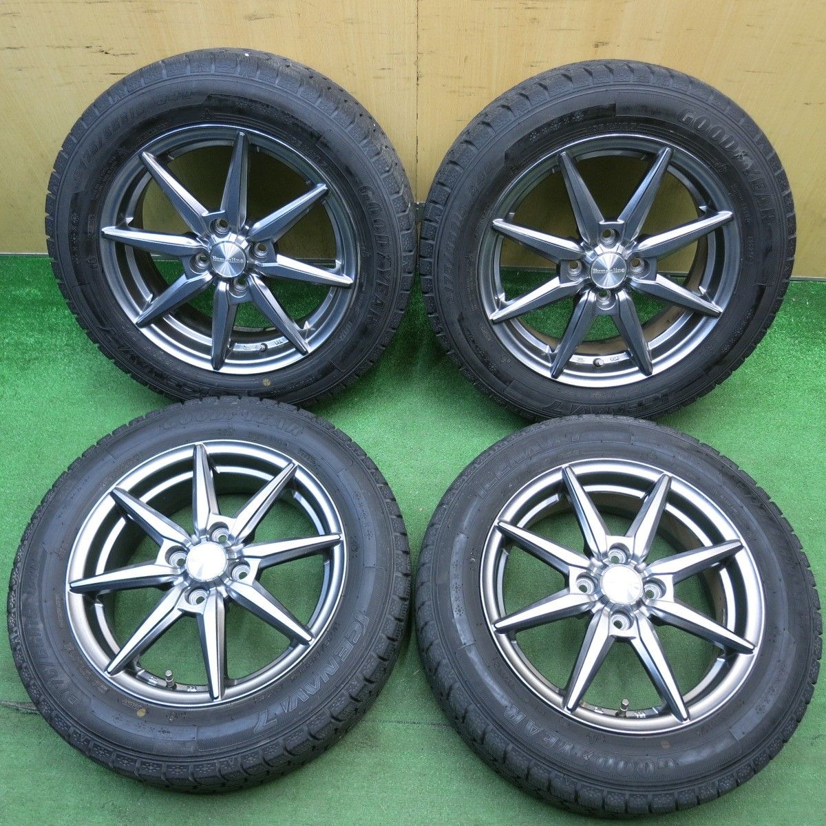 バリ溝！23年！キレイ！9.5分★スタッドレス 175/65R15 グッドイヤー アイスナビ7 Humanline HS-08 ヒューマンライン 15インチ PCD100/4H★6041807HAス