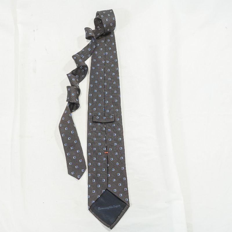 【新品保管品】ゼニア ネクタイ 新品級 シルク 箱付 タグ付 ZEGNA 小紋柄 Ermenegildo Zegna ゼニア シルクネクタイ ブラウン系 スクエア小紋柄