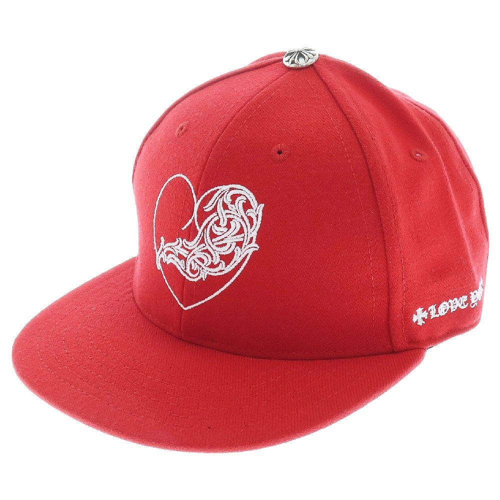 크롬 하트 (Chrome Hearts) CH HAT 하트 로고 자수 야구 모자 레드