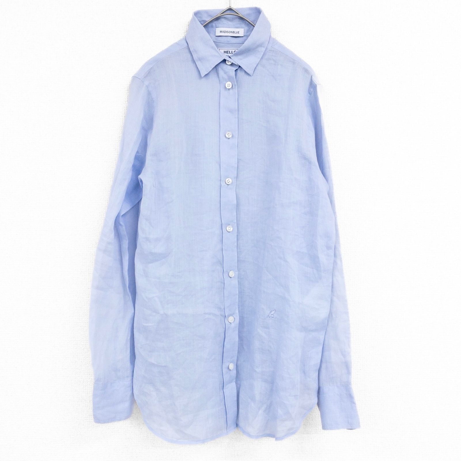 新品未使用　マディソンブルー　マダムシャツリネン　サックスブルー　刺繍ロゴ　2 MADISONBLUE マディソンブルー 2024年 シャツ リネン ロゴ刺繍 ブルー