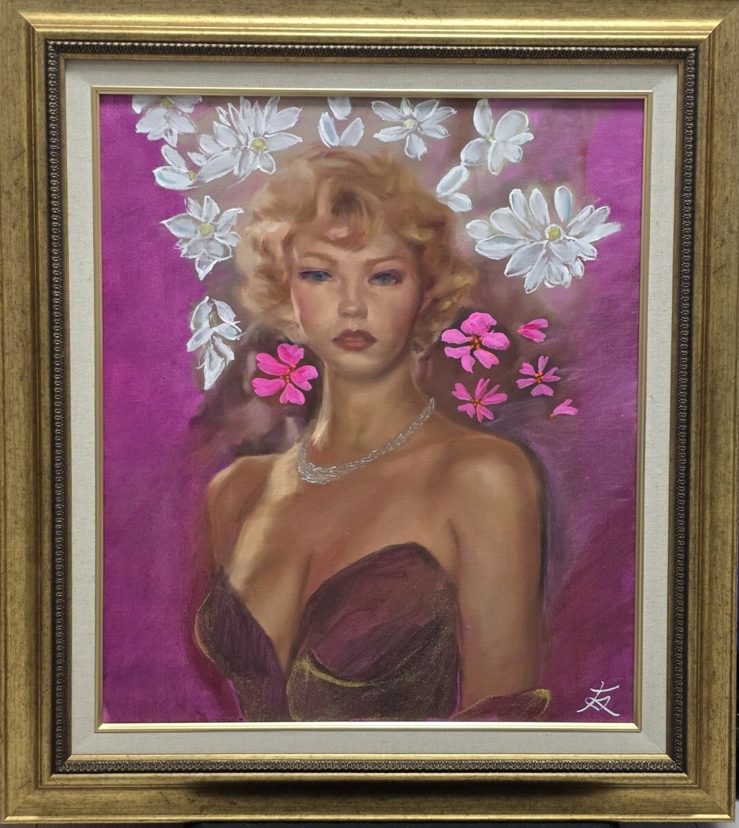 ≪国美協≫TOMOYUKI・友之、『花とドレス』、油彩画、F10号：53,0cm×45,5cm、一点物、新品高級油彩額付、直筆サイン・真作保証付