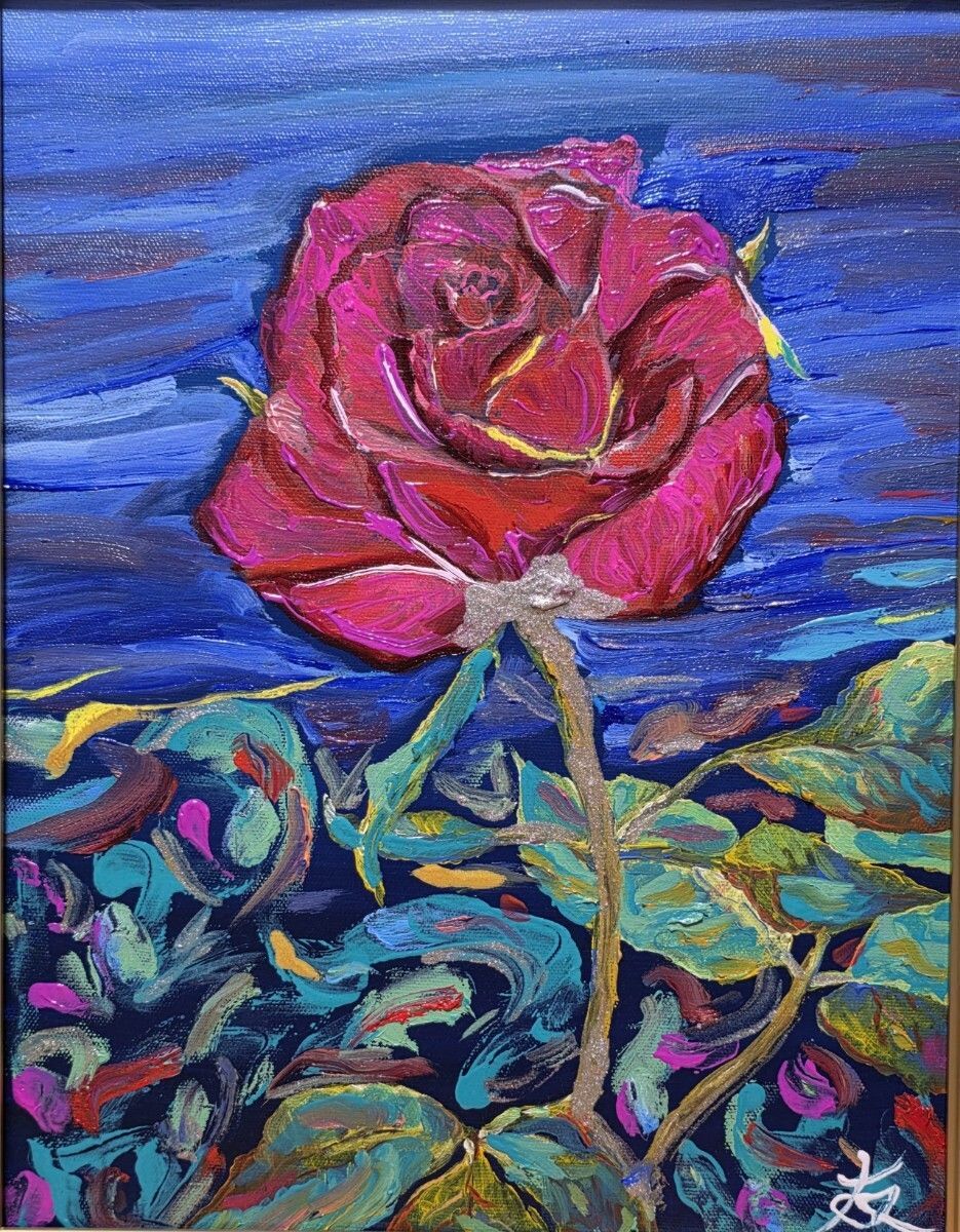 ≪国美協≫TOMOYUKI・友之、『バラ』、油彩画、F6号：40,9×31,8cm、、油絵一点物、新品高級油彩額付、直筆サイン・真作保証付