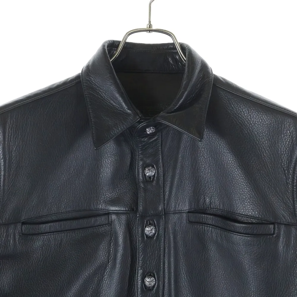 CHROME HEARTS (クロムハーツ) クロスボールボタン レザーシャツ