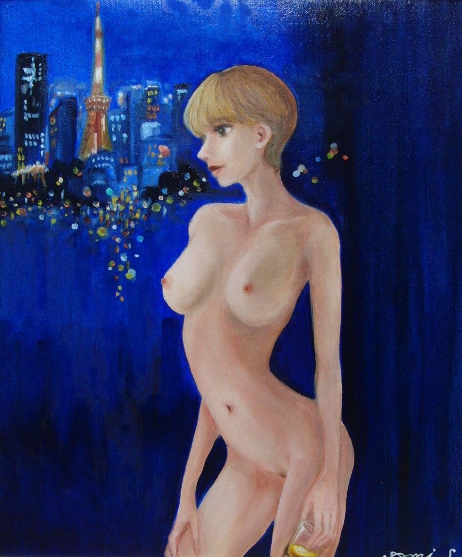 ≪国美協≫しおざわ あみ、『夜想』、油彩画、F8号：45,5cm×37,9cm、油絵一点物、新品高級油彩額付、直筆サイン・真作保証付