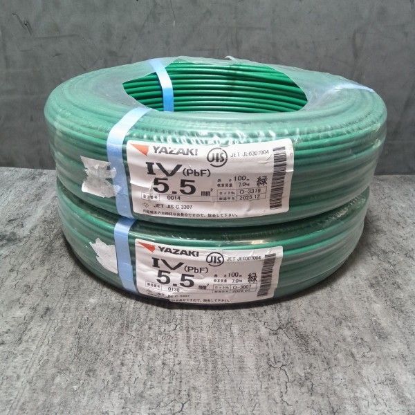 矢崎 IVケーブル 5.5㎜ 100ｍ 緑【野田愛宕店】【店頭取引限定】【未使用】管理番号：IT3LVDED3PXW 矢崎(YAZAKI) IV5.5 IVケーブル 5.5㎟ 緑シュリンク 100m 2個セット