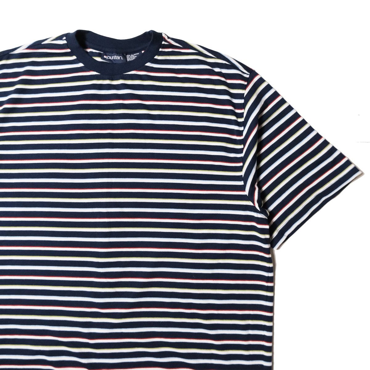 90's 00's ピューリタン ボーダー クルーネック ポケット Tシャツ (XL) 紺×白系 半袖 無地 ポケT 90年代 00年代 旧タグ オールド PURITAN アメリカ古着 USED ビンテージ ヴィンテージ