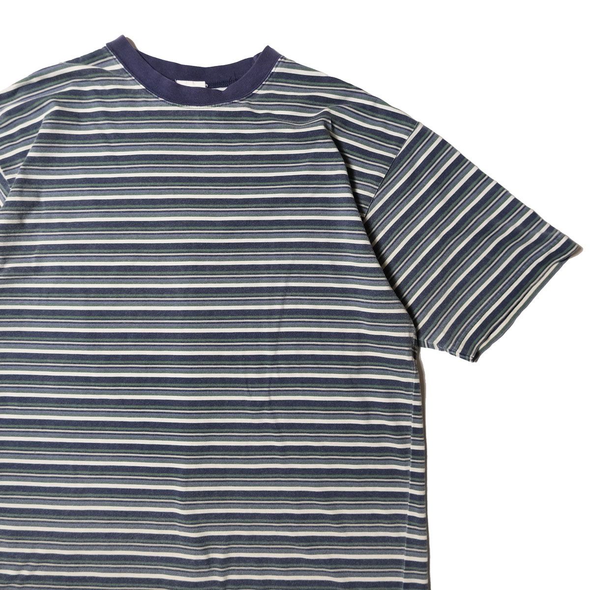 90's オールドネイビー ボーダー クルーネック コットン Tシャツ 半袖 (L) 紺×緑×白系 無地 00年代 旧タグ オールド ストアブランド アメリカ古着 USED ビンテージ ヴィンテージ