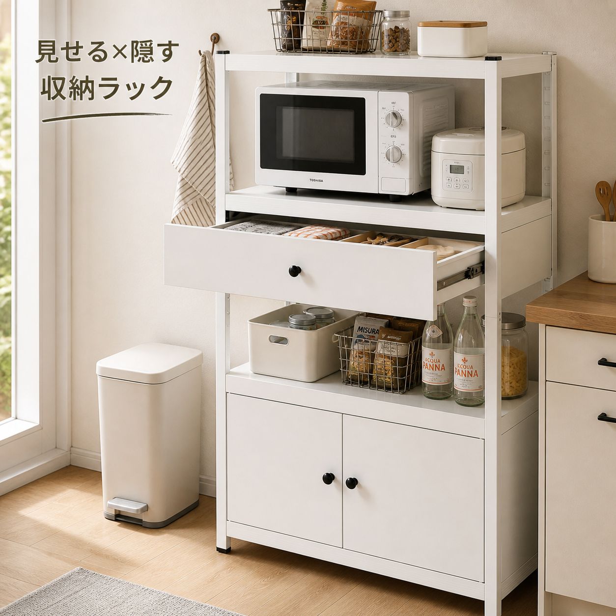 【幅80cm奥行40cm高さ112cm】スチールラック 高さ調整可能 扉付き 収納力抜群】スチールラック 幅80 奥行40 高さ112cm 扉付き 引き出し