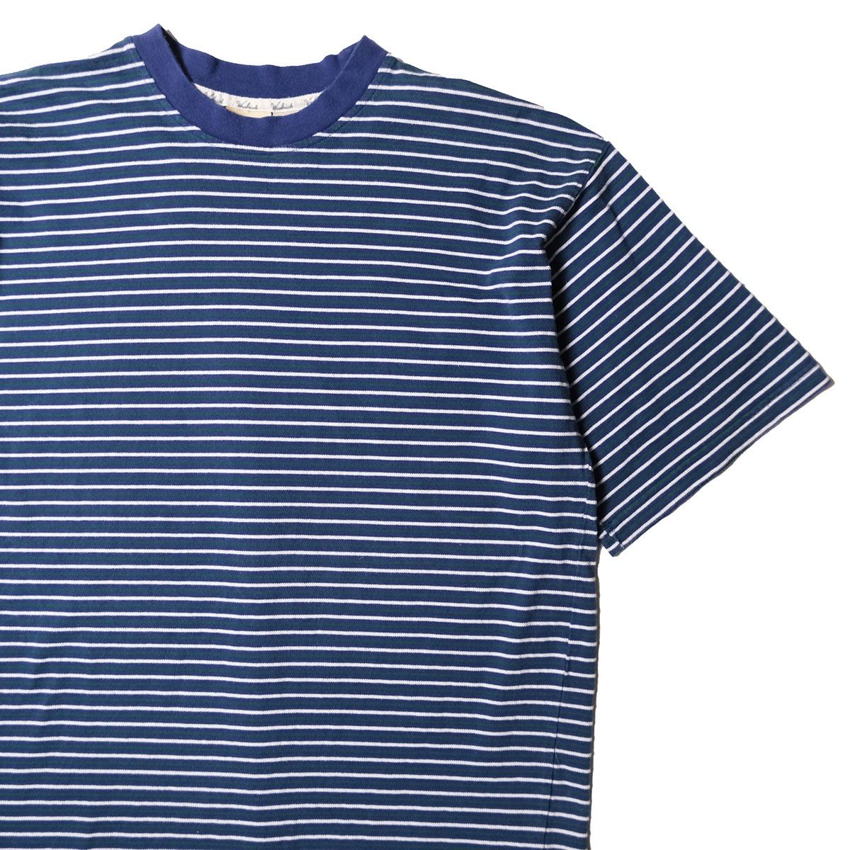 90's ウールリッチ ボーダー クルーネック コットン ポケット Tシャツ (M) 緑×紺×白系 半袖 無地 ポケT 90年代 旧タグ オールド WOOLRICH アメリカ古着 USED ビンテージ ヴィンテージ