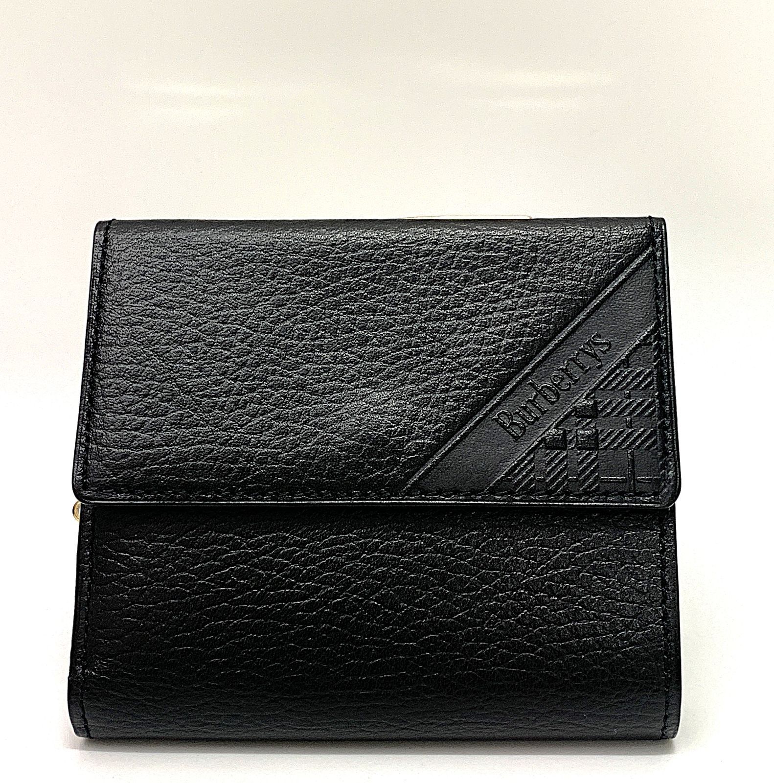 レア　Burberrys バーバリー　二つ折り　がま口財布 BURBERRYS バーバリーズ がま口2つ折り財布 レザー 黒 - メルカリ