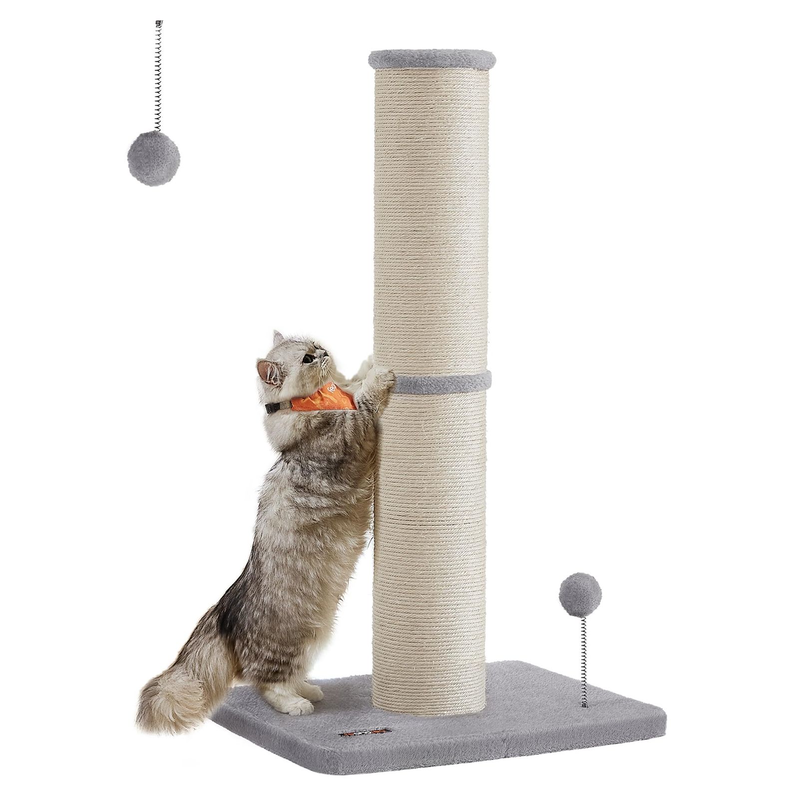 Feandrea 猫用爪とぎポール 高さ 85cm 太さ 13cm の柱体 中大型猫用 キャットタワー サイザル麻巻きポール ぬいぐるみボール & 鈴付き ホワイト PCA041G01