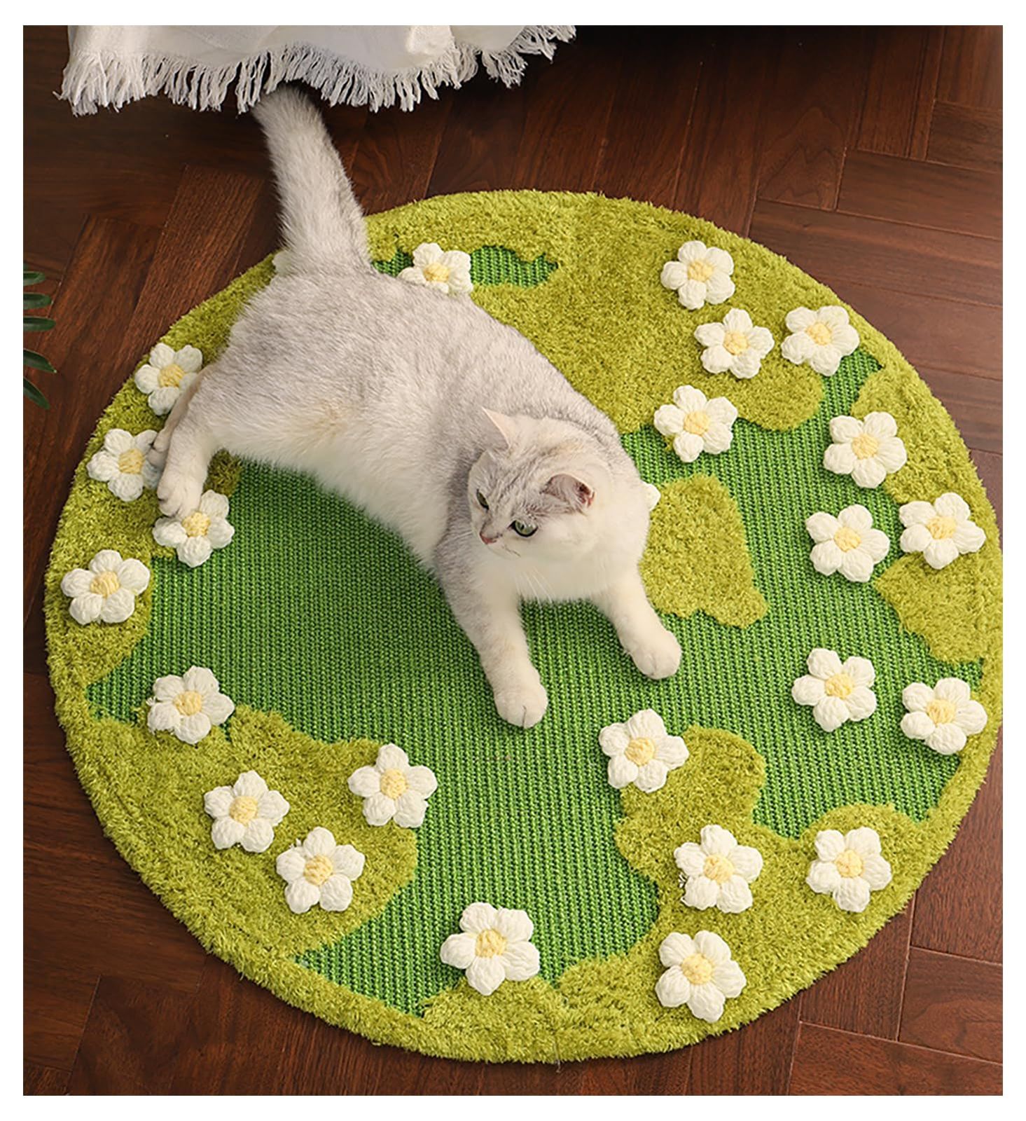 Homie Pettie 猫用爪とぎマット 人とペット共用 高密度天然植物剣麻製 猫おもちゃ 家庭用カーペット 小戸型使用 家具とソファの保護 屑が出にくい 田舎風 花柄デザイン レトロファッション テディフリース 滑り止め 折りたたみ可能 ストレス緩和 猫用