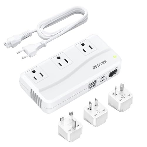 BESTEK 【経済産業省承認済み】 海外旅行用 変圧器 250W 海外 コンセント 変換プラグ BF A O タイプ付き C タイプ プラグ延長コード付き USB-C 2口 USB-A 2口 AC コンセント3口 240V 230V 220V から 100t