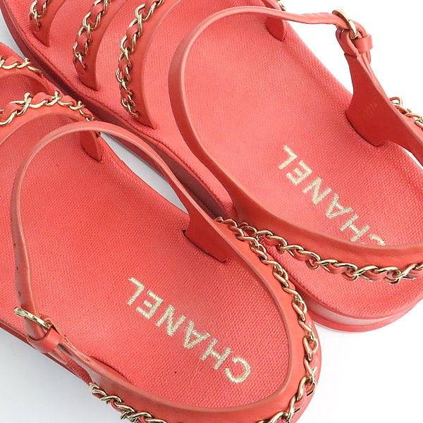 広尾店】 シャネル CHANEL チェーンアラウンド サンダル 赤 G37140