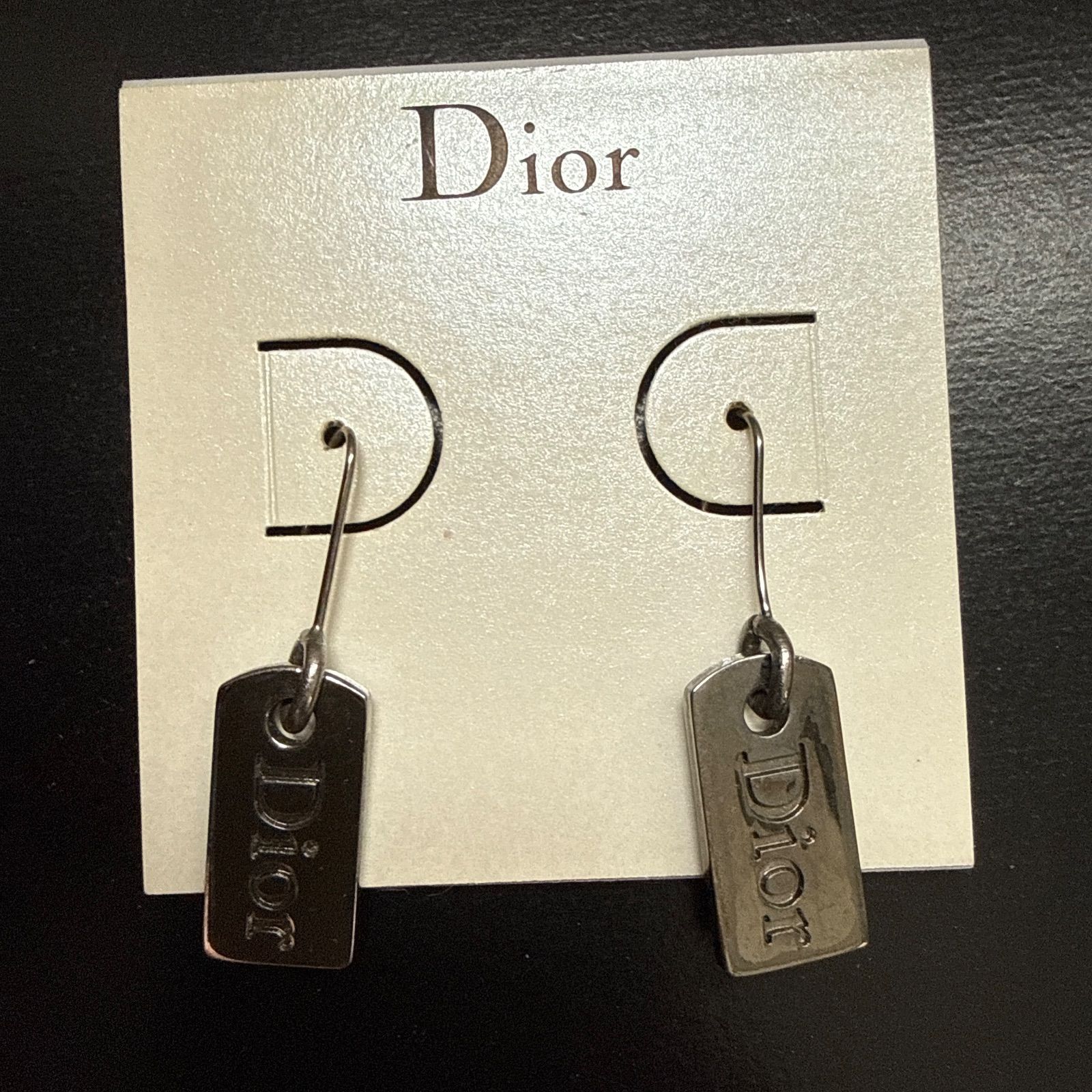 ChristianDior クリスチャンディオール　Diorロゴプレートフックピアス　シルバーカラー　ビンテージ