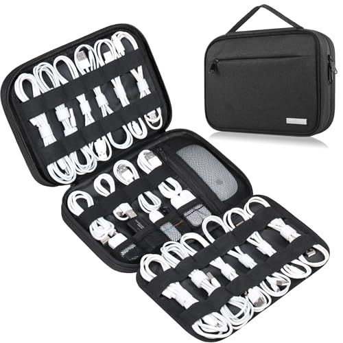 Lacdo Cord Organizer Travel Portable Electronic Device Storage Case 6 Layers Large Capacity Charging Cable Compatible with SD Cards and Travel Accessories, Black AR