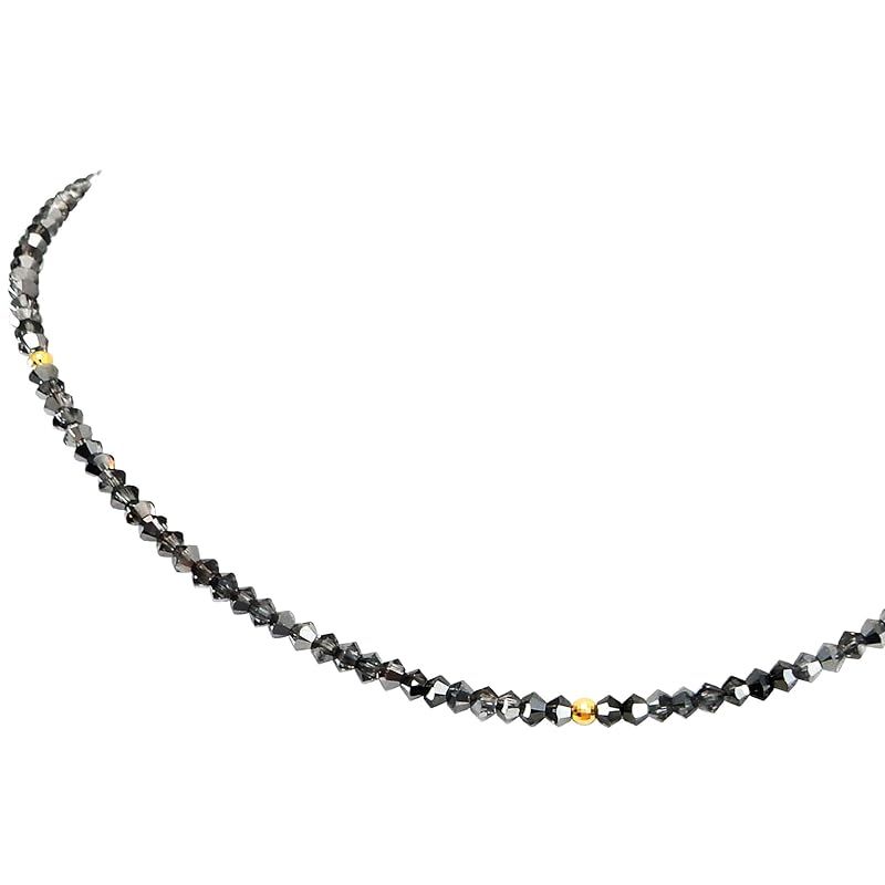 [ROYAL JEWELRY] ロイヤルジュエリー 3mm 18k k18 １８金 ミラーカットリング キラキラ ブラックダイヤモンドカラー クリスタル ネックレス (イエローゴールド, 50) 0