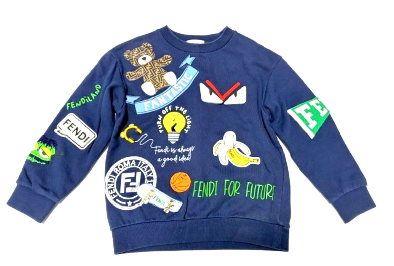 早い者勝ち！FENDI フェンディ キッズ 高級 スウェット トレーナー 6A 120cm ワッペン 男の子 女の子 ネイビー 紺 子供用　2A48