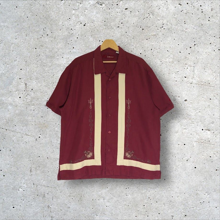 SOBRINO メキシカンシャツ キューバシャツ レーヨンシャツ 半袖シャツ フロント刺繡 China製 XLサイズ レッド