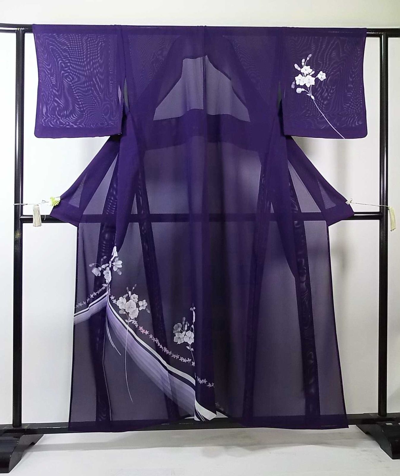 逸品 夏着物 駒絽 附け下げ訪問着 紫紺色 花文様 涼やか優美 正絹