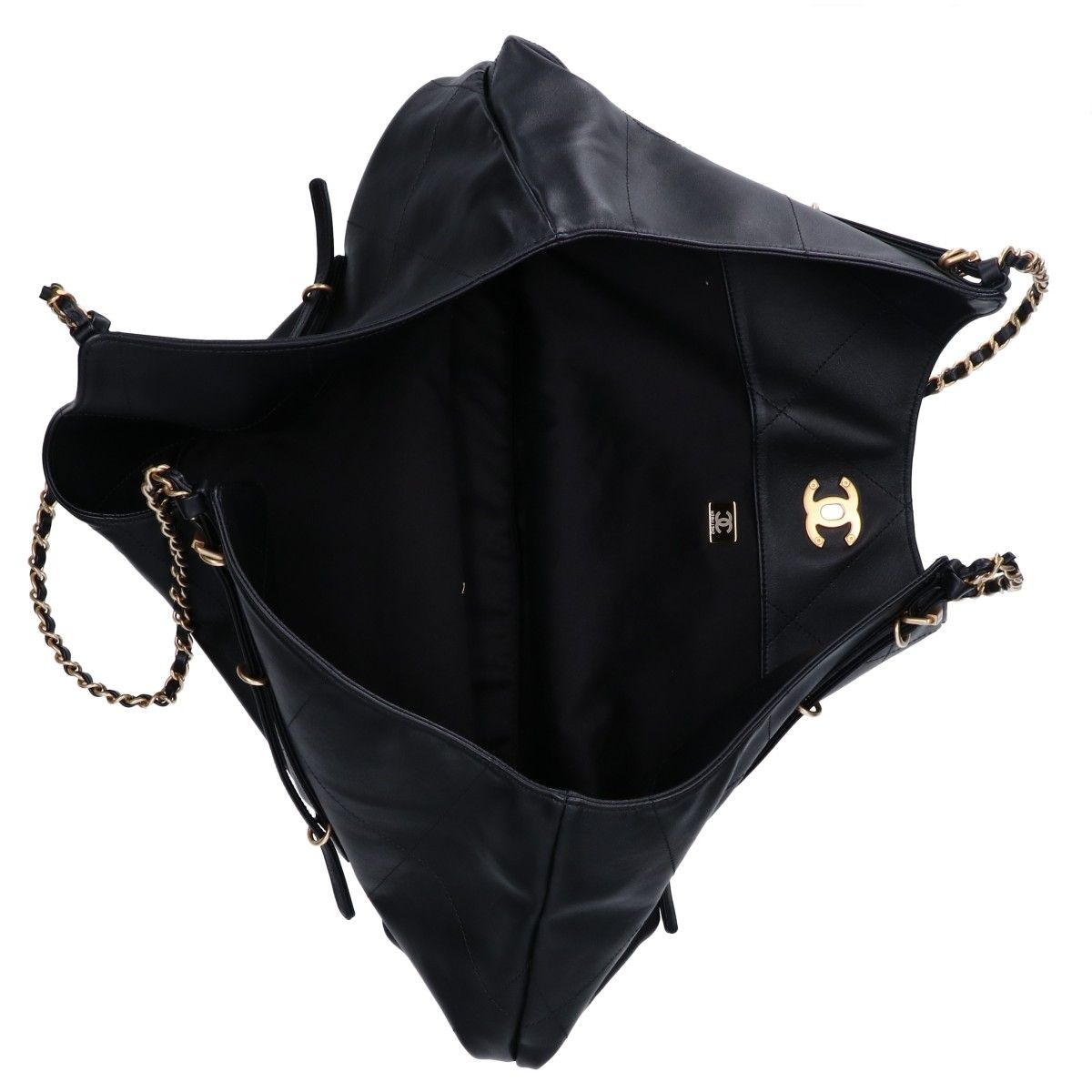CHANEL シャネル 25SS AS5463 ﾒﾀﾙﾌﾟﾚｰﾄ ﾌﾞﾗｯｸ ｶｰﾌｽｷﾝ ｳﾞｨﾝﾃｰｼﾞｺﾞｰﾙﾄﾞ