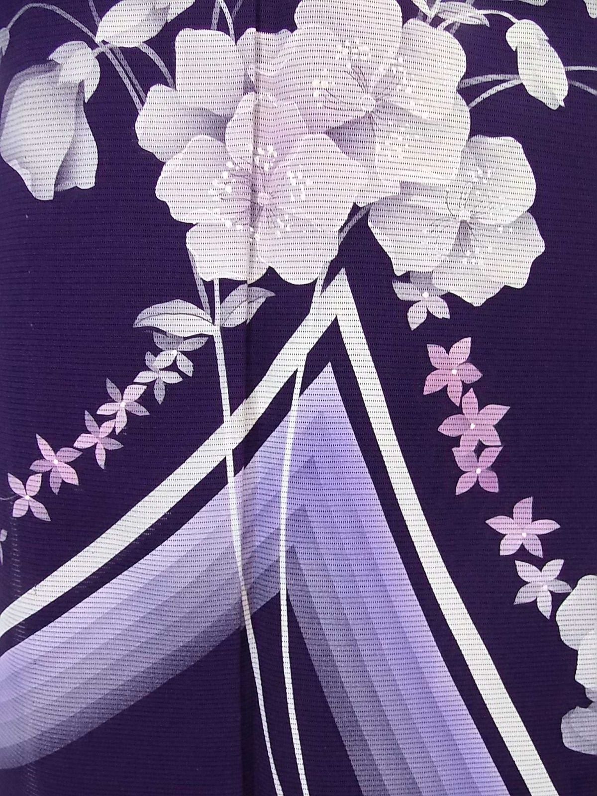 「縁」148ｃｍ～154ｃｍ 夏物 駒絽 訪問着 正絹 Ｕ９２４ 逸品 夏着物 駒絽 附け下げ訪問着 紫紺色 花文様 涼やか優美 正絹