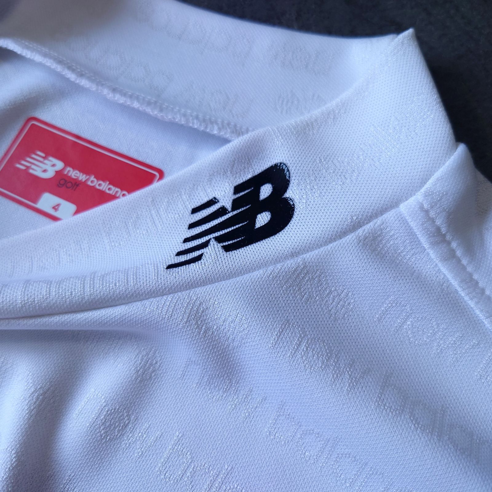 極美品 new balance golf モックシャツ ジャガード 総ロゴ 総柄 