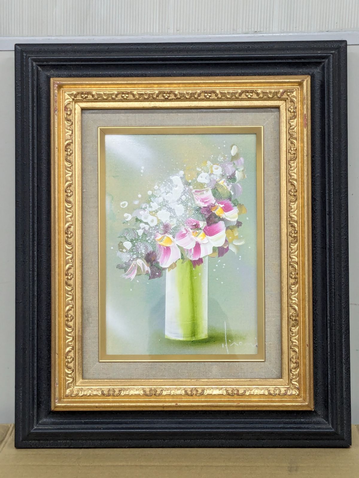 立川広己 油彩画 SM号 ラン 花 静物画 サイン入り 額装 インテリア