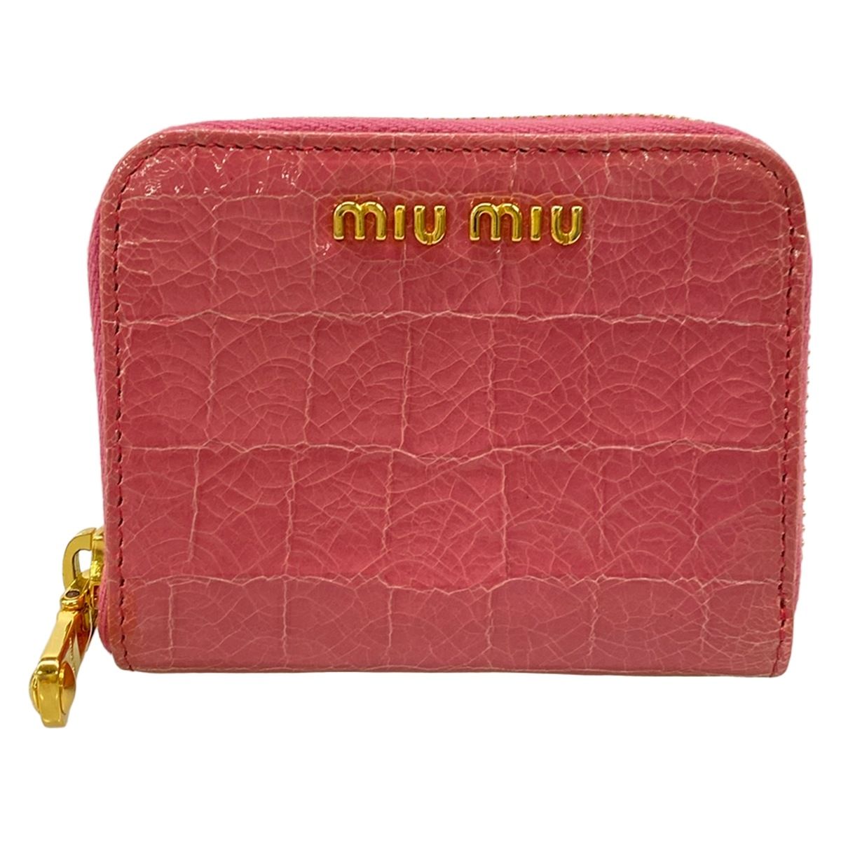 miumiu(ミュウミュウ) コインケース美品 - 5M0268 ピンク 型押し加工/ラウンドファスナー レザー 11,622円