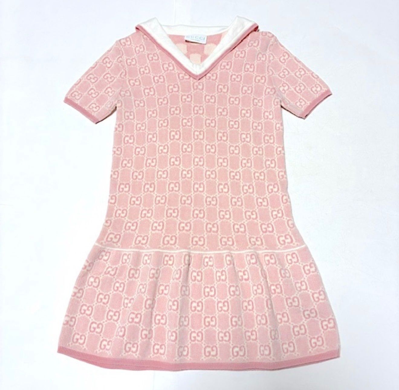 可愛い過ぎ！早い者勝ち！GUCCI グッチ キッズ GGモノグラム ニットワンピース ピンク 8才/130㎝ 女の子 セーラー フォーマル　2A48