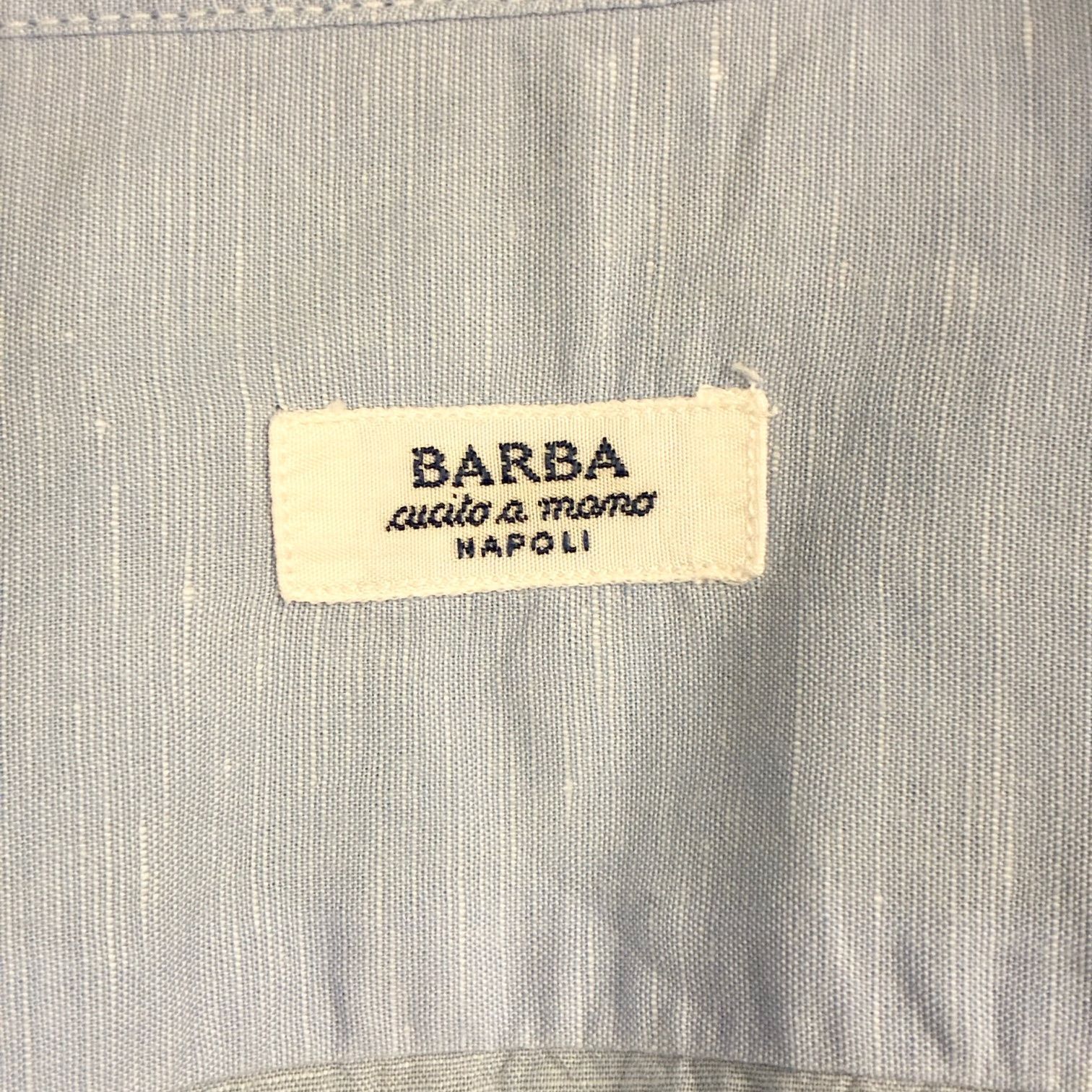 MADE IN ITALY製 BARBA 長袖コットンリネンシャツ サックスブルー 38