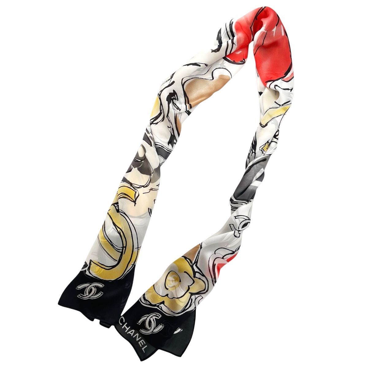 中古】 CHANEL シャネル ココマーク クローバースカーフ シルク