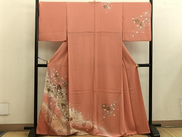 平和屋着物▽訪問着　無双　紗袷　紗×紗　地紙花鳥文　暈し染め　金彩　正絹　逸品　DAAX3105az 平和屋着物□訪問着 椿花文 暈し染め 金彩 鈴乃屋扱い 正絹 逸品