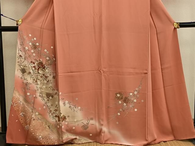 平和屋着物●訪問着　箔散らし鹿の子文様　暈し染め　金彩　鈴乃屋扱い　正絹　逸品　AABF1827ck 平和屋着物□訪問着 椿花文 暈し染め 金彩 鈴乃屋扱い 正絹 逸品