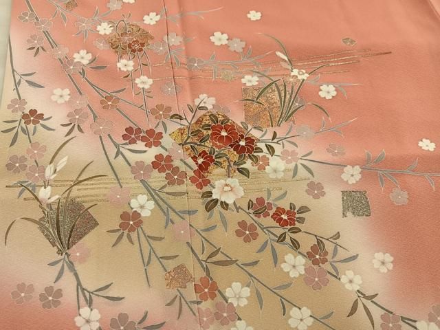 平和屋着物●訪問着　箔散らし鹿の子文様　暈し染め　金彩　鈴乃屋扱い　正絹　逸品　AABF1827ck 平和屋着物□訪問着 椿花文 暈し染め 金彩 鈴乃屋扱い 正絹 逸品