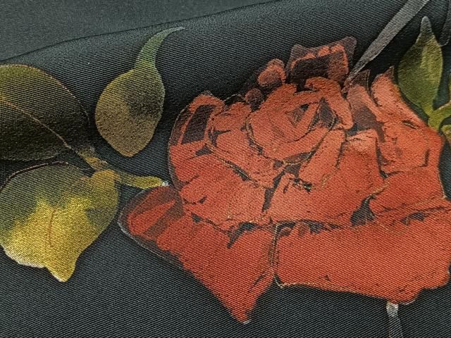 平和屋着物＃羽織　手描き　薔薇　バラ　黒地　正絹　逸品　CABD7951in 平和屋着物□訪問着 手描き 薔薇 濃紺地 金彩 正絹 逸品 BAAW9135hj