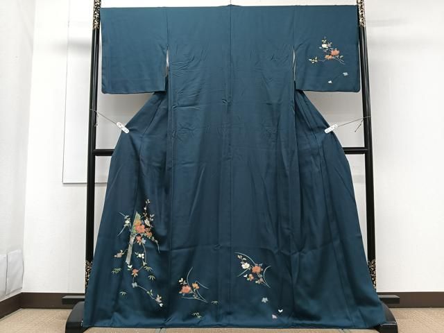 平和屋着物●訪問着　刺繍　扇面尽くし　紺青色　金糸　正絹　逸品　CABB4496yc 平和屋着物○訪問着 刺繍 扇面尽くし 紺青色 金糸 正絹 逸品