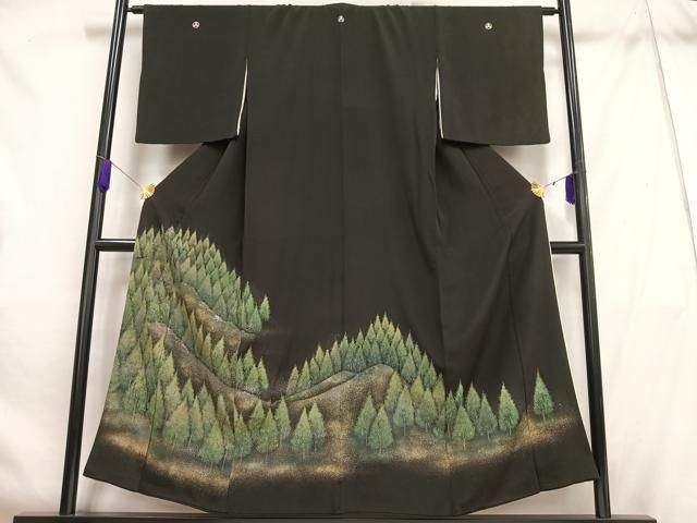 平和屋着物□豪華黒留袖 手描き 樹林文 金銀彩 正絹 逸品 AABH7554oa