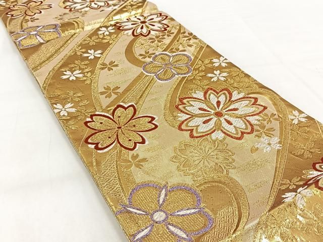 平和屋着物◎佐賀錦 六通柄袋帯 唐織 流水花文 金糸 正絹 逸品