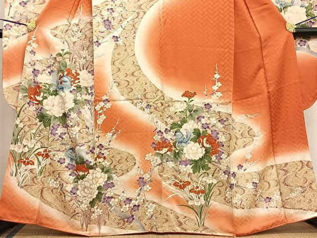 平和屋着物□豪華振袖 流水鴛鴦花文 暈し染め 金彩 正絹 逸品