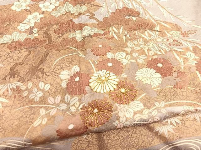 平和屋着物□豪華色留袖 駒刺繍 浜松花文 金彩 正絹 逸品 BAAX2078hv