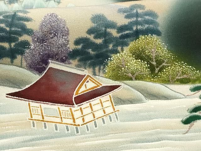 平和屋着物●豪華色留袖　風景草花文　暈し染め　金彩　正絹　逸品　AABI2509cs 平和屋着物○豪華色留袖 友禅 作家物 地紙花鳥文 暈し染め 金彩 三越