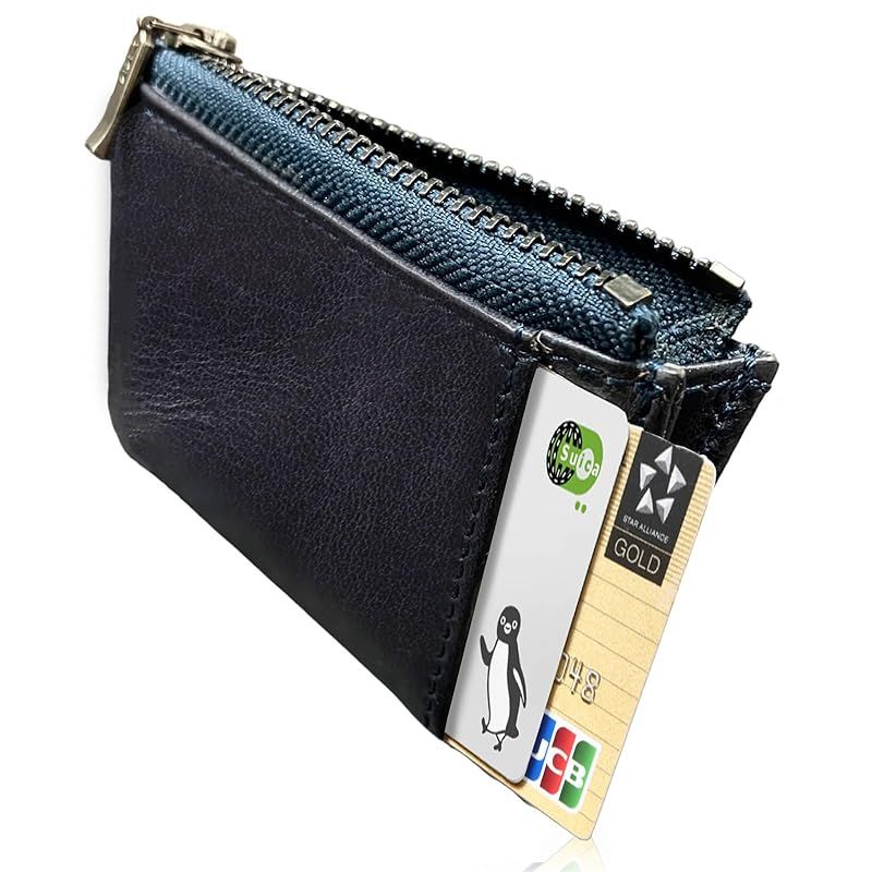 【新品】 【究極の小銭入れ レザーソムリエ監修 最低限の小銭とカード２枚】小銭入れ メンズ 本革 コンパクト 小さい 極小 コインケース カード入れ カードケース (ネイビー) 0