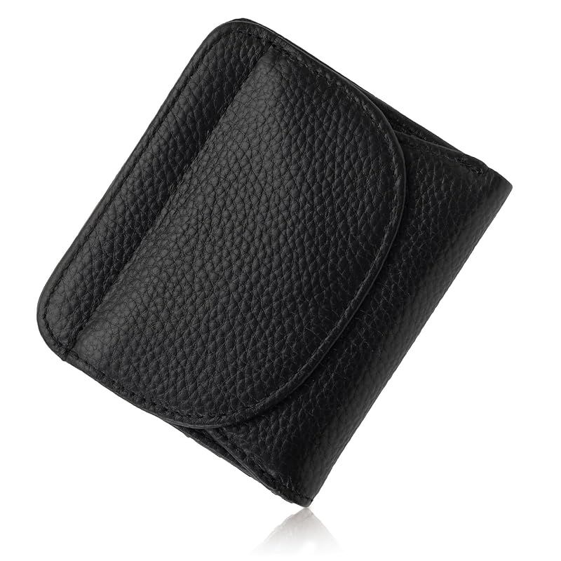 【新品】 [PURCHIC] 二つ折り財布 ミニ財布 レディース 本革 薄型 コンパクト 軽量 財布 小銭入れ スキミング防止 (ブラック) 0