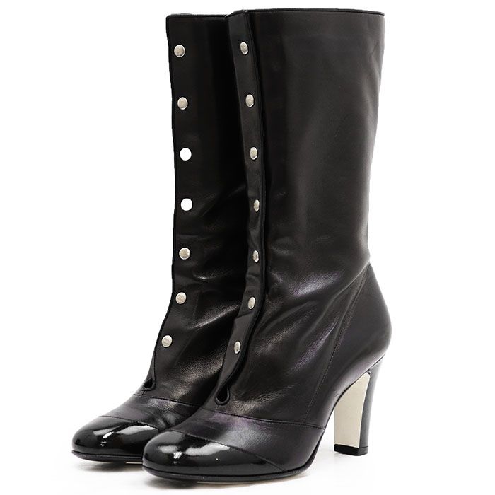 美品】CHANEL シャネル ブーツ レザー x エナメル サイズ 37