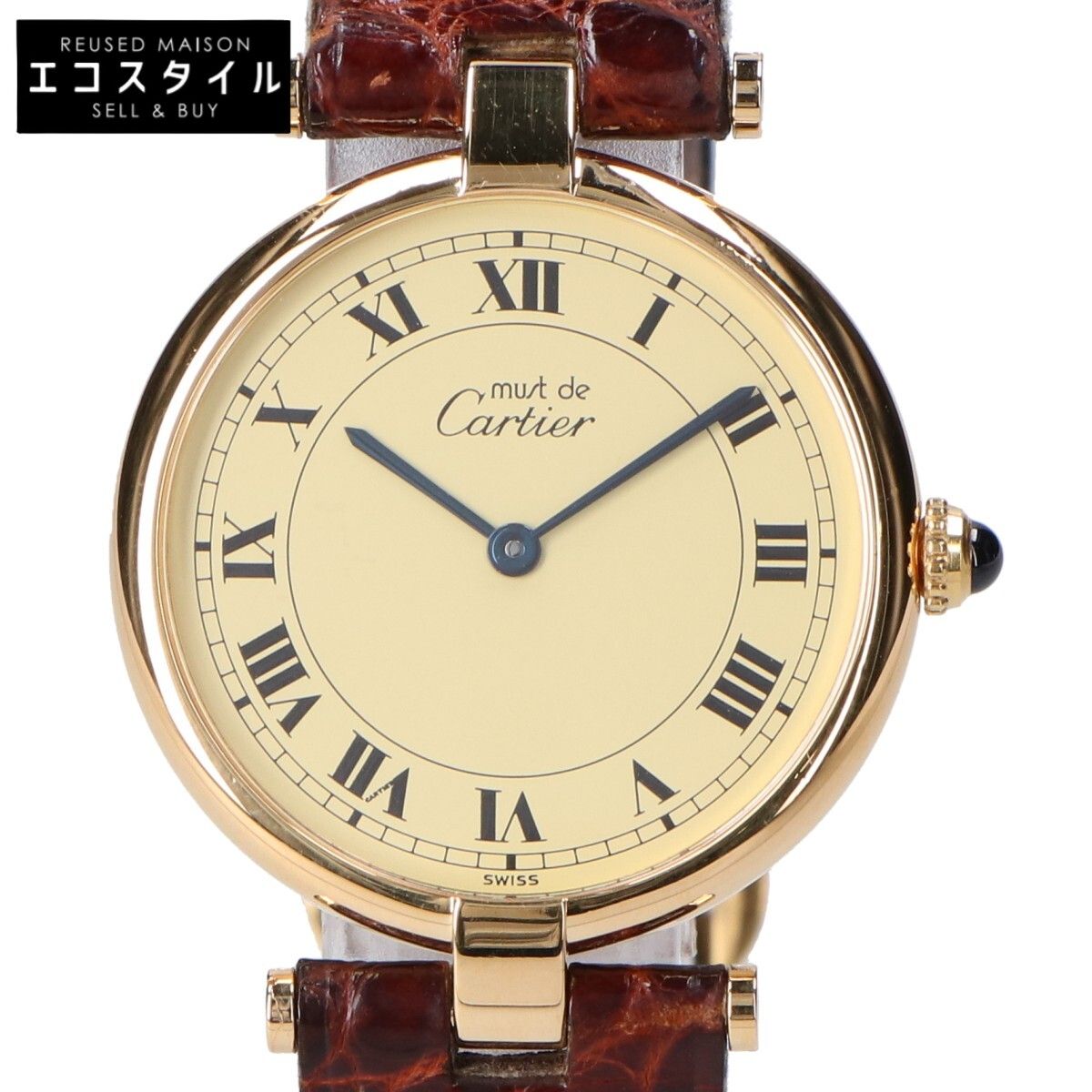 Cartier カルティエ 925 ﾏｽﾄｳﾞｧﾝﾄﾞｰﾑｳﾞｪﾙﾒｲﾕLM 黒文字盤 QZ 革 Cartier - Cartier カルティエ 925 ﾏｽﾄｳﾞｧﾝﾄﾞｰﾑｳﾞｪﾙﾒｲﾕLM 黒文字盤 QZ