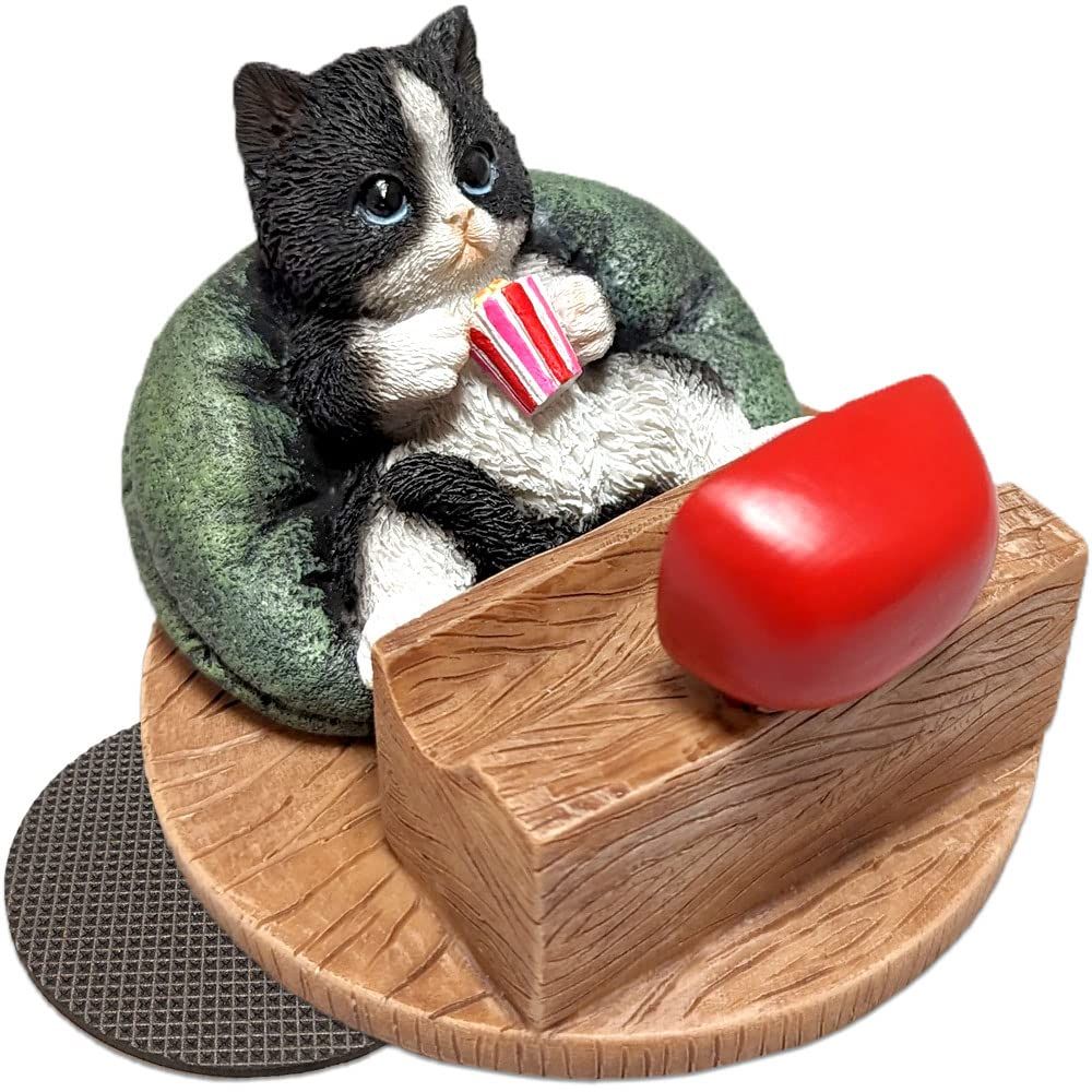 TATOTTE スマホスタンド かわいい ねこ リアル 動物 癒し まったり猫 インテリア プレゼント 贈り物に 保護パッド付き (まったりハチワレ)