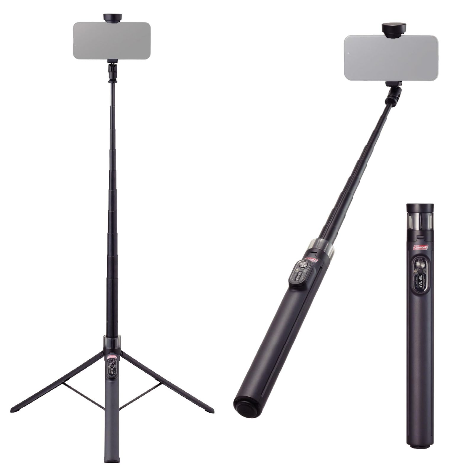 ベルボン Velbon スマホ三脚 自撮り棒 コールマン (Coleman) セルフィースタンド ティップタップ (TIP-TAP) ワンタッチ開脚 ロングタイプ 約168cm リモコン付 AMZCVSSTTBK 4907990502308