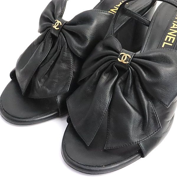 広尾店】 美品 シャネル CHANEL リボン サンダル 23-24AW 黒 G金具