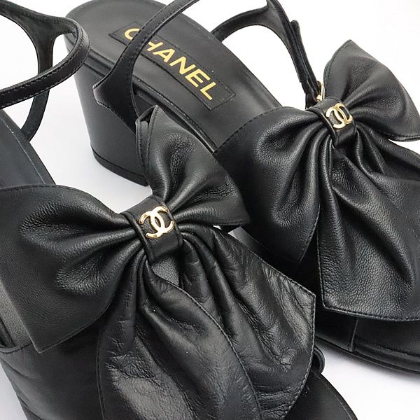 広尾店】 美品 シャネル CHANEL リボン サンダル 23-24AW 黒 G金具